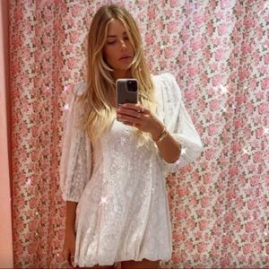 LoveShackFancy Hampton Lace White Mini Dress
